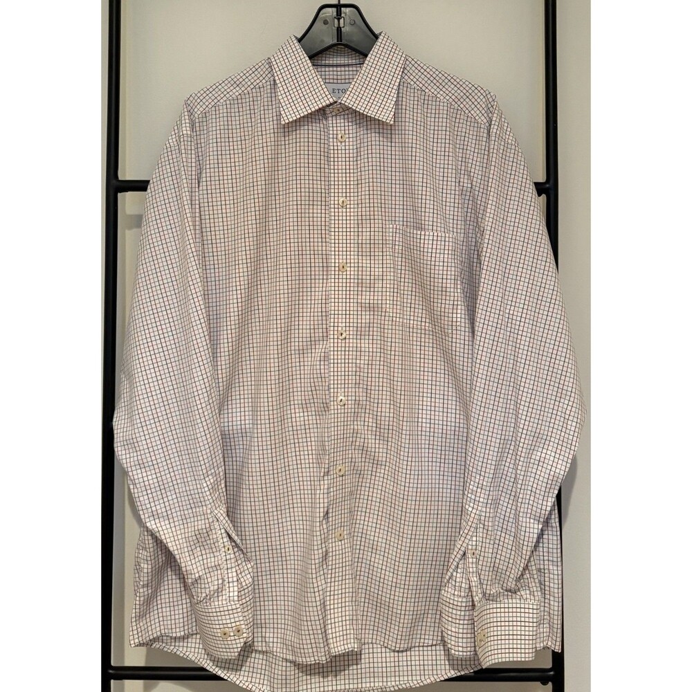 Eton Men's Poplin Dress Shirt in Multi-Colored Check Classic Fit Size 17